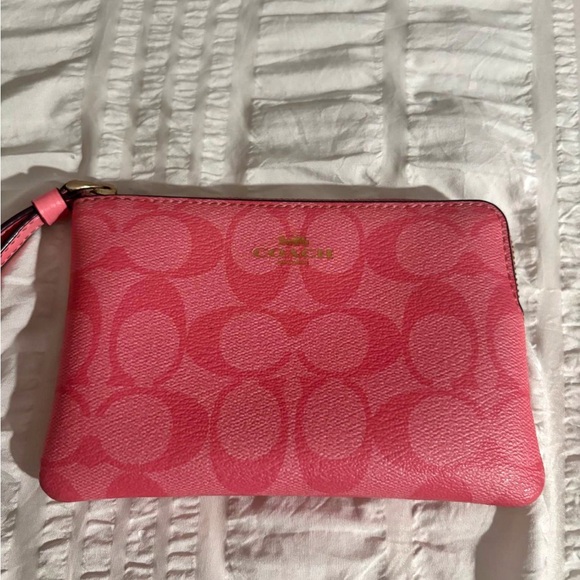 Coach Handbags - Coach Pink Signature Wristlet Clutch